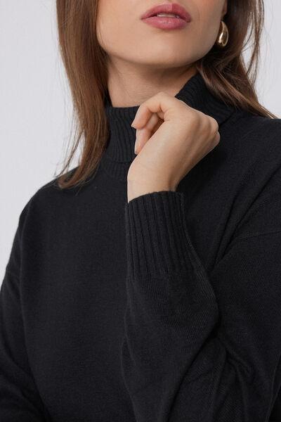 Black Long Sleeve Thick Polo Neck Wool Top, Black, large image number 3