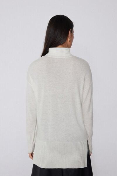 White Long Sleeve Thick Polo Neck Wool Top, Milk White, large image number 1