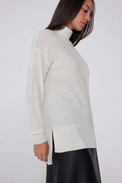 White Long Sleeve Thick Polo Neck Wool Top, Milk White, large image number 2