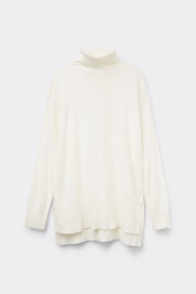 White Long Sleeve Thick Polo Neck Wool Top, Milk White, large image number 3