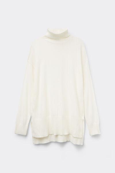 White Long Sleeve Thick Polo Neck Wool Top, Milk White, large image number 4