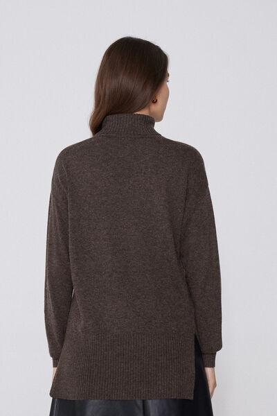 Brown Long Sleeve Thick Polo Neck Wool Top, 5701_914Y, large image number 1