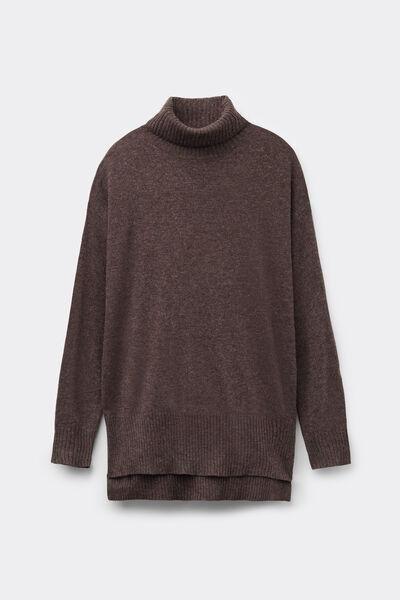 Brown Long Sleeve Thick Polo Neck Wool Top, 5701_914Y, large image number 3