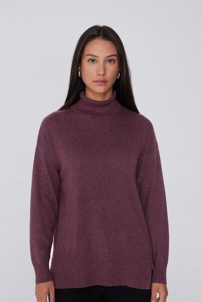 Violet Long Sleeve Thick Polo Neck Wool Top, 5701_919Y, medium