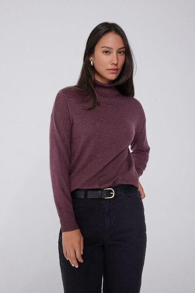 Violet Long Sleeve Thick Polo Neck Wool Top, 5701_919Y, large image number 1