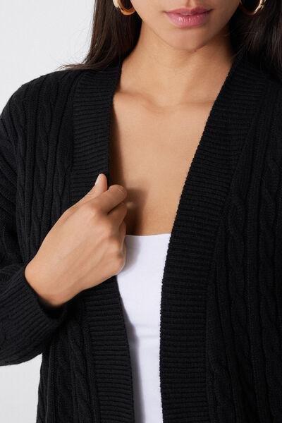 Black Long Sleeve Braided Sweater, Black, large image number 3