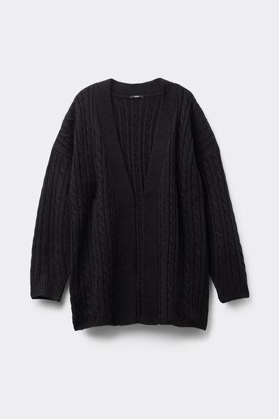 Black Long Sleeve Braided Sweater, Black, large image number 4