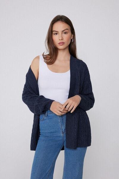 Navy Long Sleeve Braided Sweater, 5701_159Z, large image number 1