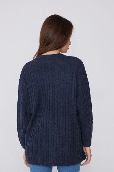 Navy Long Sleeve Braided Sweater, 5701_159Z, large image number 2