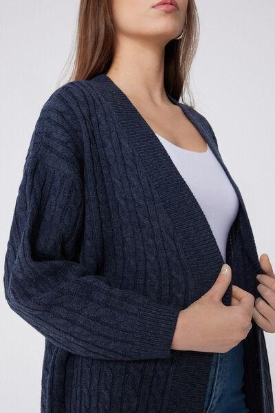 Navy Long Sleeve Braided Sweater, 5701_159Z, large image number 3