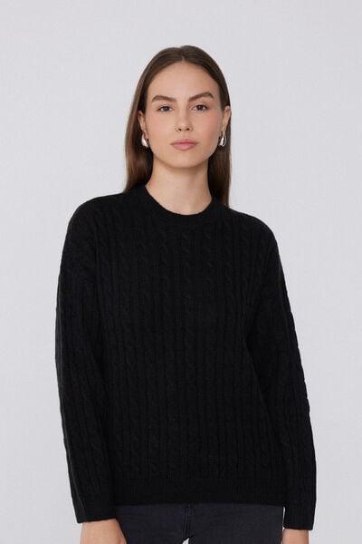 Black Long Sleeve Acrylic Sweater, Black, large image number 0