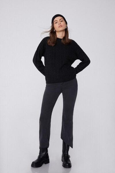 Black Long Sleeve Acrylic Sweater, Black, large image number 1