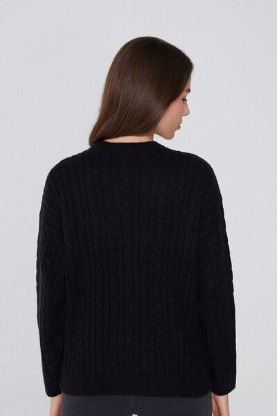 Black Long Sleeve Acrylic Sweater, Black, large image number 2