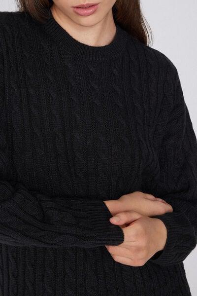 Black Long Sleeve Acrylic Sweater, Black, large image number 3