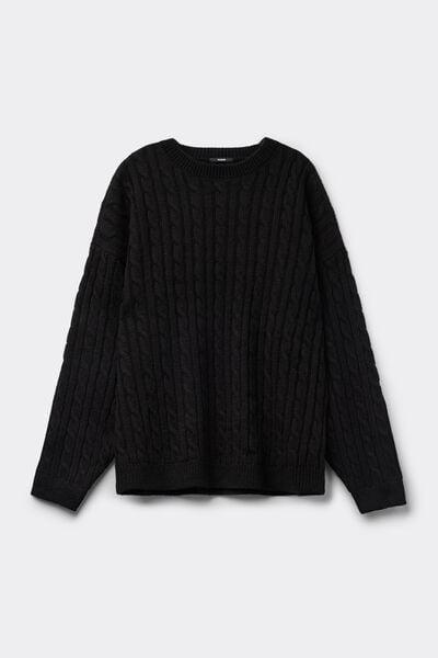 Black Long Sleeve Acrylic Sweater, Black, large image number 4