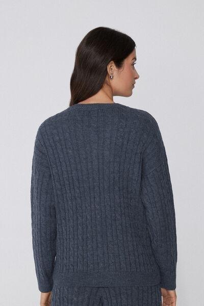 Navy Long Sleeve Braided Sweater, 5701_159Z, medium