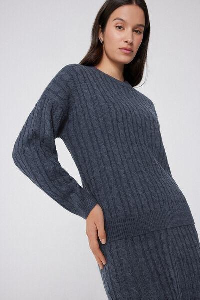Navy Long Sleeve Braided Sweater, 5701_159Z, large image number 3