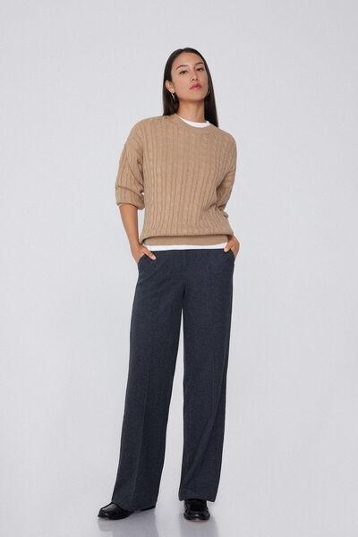 Brown Long Sleeve Braided Sweater, 5701_160Z, large image number 0