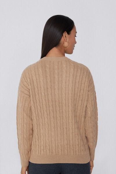 Brown Long Sleeve Braided Sweater, 5701_160Z, large image number 2