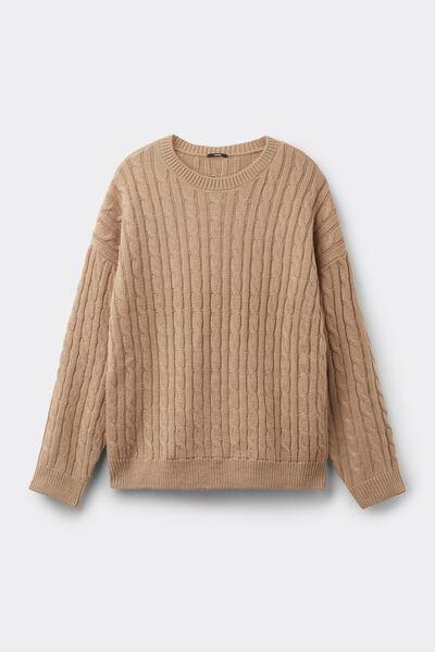 Brown Long Sleeve Braided Sweater, 5701_160Z, large image number 4