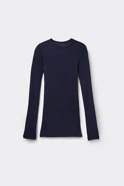 Navy Long Sleeve Round Neck Ribbed Top, Absolute Blue, medium