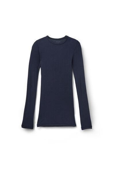 Navy Long Sleeve Round Neck Ribbed Top, Absolute Blue, medium