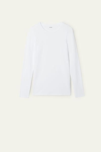 White Long-Sleeve Crew-Neck Stretch-Cotton Top, Women, , large image number 4