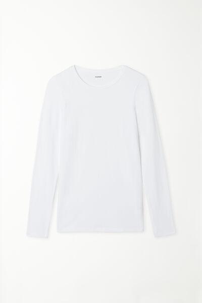 توب أبيض طويل الأكمام بياقة مستديرة مطاطية ، للنساء, White, large image number 4