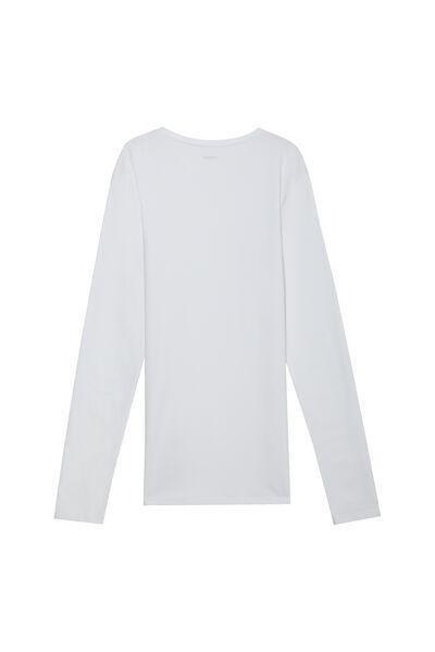 توب أبيض طويل الأكمام بياقة مستديرة مطاطية ، للنساء, White, large image number 5