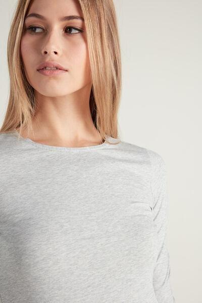 Light Grey Blend Long-Sleeve Crew-Neck Stretch-Cotton Top, Women, , large image number 3