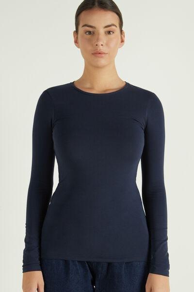 Tezenis - Blue Long-Sleeve Crew-Neck Stretch-Cotton Top