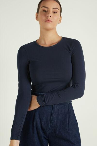 Tezenis - Blue Long-Sleeve Crew-Neck Stretch-Cotton Top