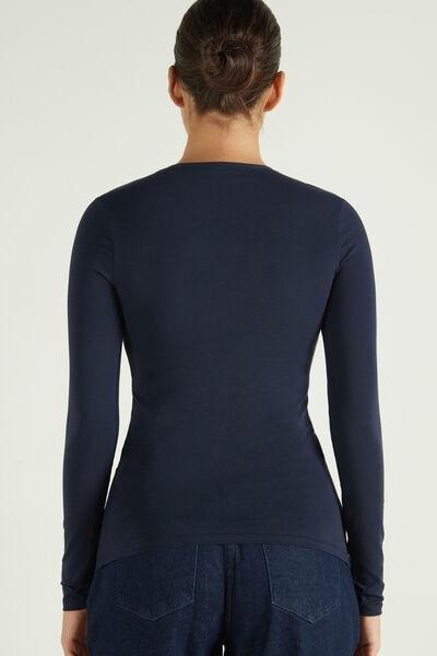 Tezenis - Blue Long-Sleeve Crew-Neck Stretch-Cotton Top