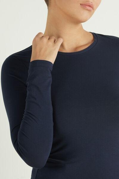 Tezenis - Blue Long-Sleeve Crew-Neck Stretch-Cotton Top