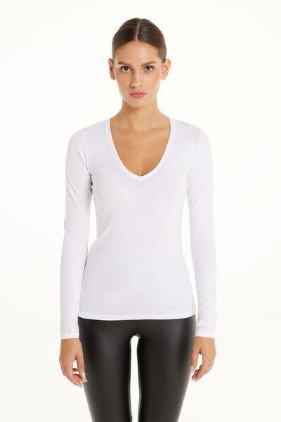 White Long-Sleeved V-Neck Top, , large image number 3