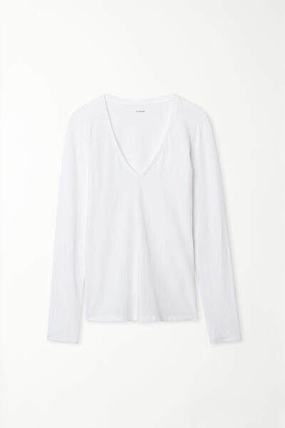 White Long-Sleeved V-Neck Top, , large image number 4