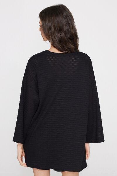 Black Openwork Kimono Cardigan, Black, large image number 2