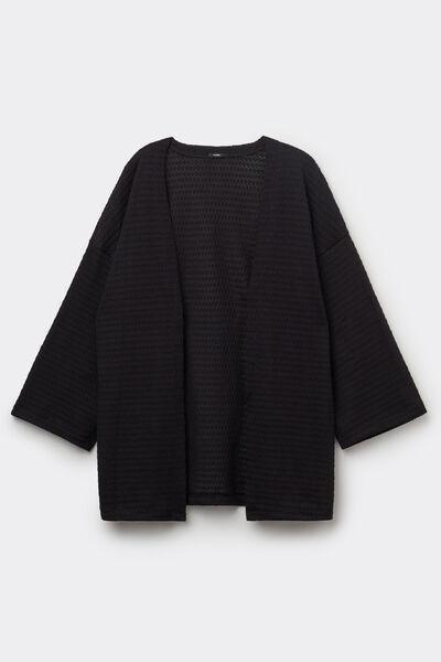 Black Openwork Kimono Cardigan, Black, large image number 4