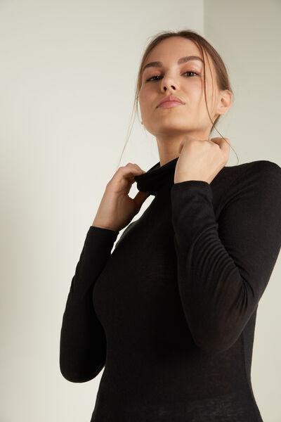 Black High-Neck Wool Shirt, , large image number 1