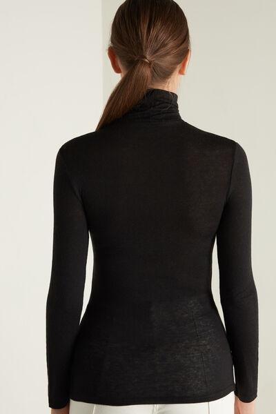 Black High-Neck Wool Shirt, , large image number 2