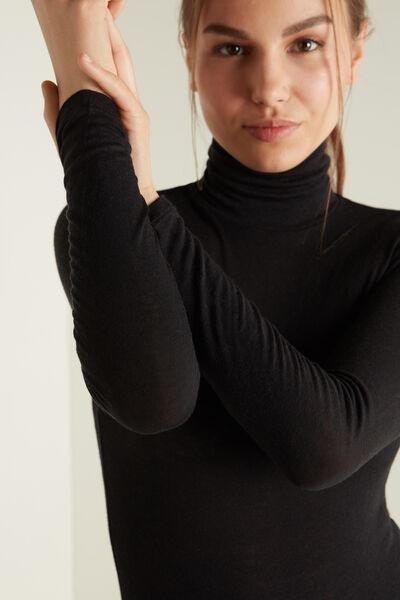 Tezenis - قميص من الصو" أسود برقبة عالية ، للنساء