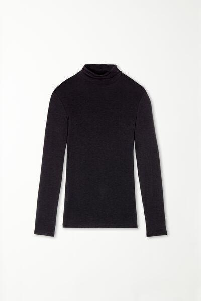 Black High-Neck Wool Shirt, , large image number 4