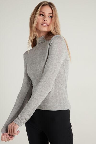 Grey High-Neck Wool Shirt, , large image number 1