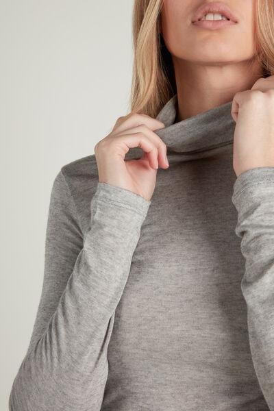 Grey High-Neck Wool Shirt, Grey Blend, large image number 3
