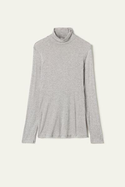 Grey High-Neck Wool Shirt, Grey Blend, large image number 4