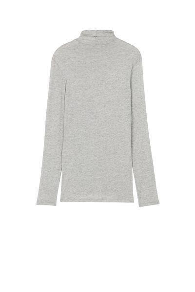 Grey High-Neck Wool Shirt, , large image number 5