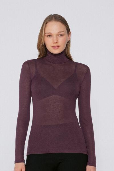 Purple Polo Neck Wool Top, 5701_919Y, large image number 0