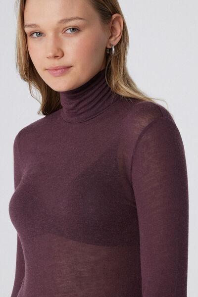Purple Polo Neck Wool Top, 5701_919Y, large image number 3