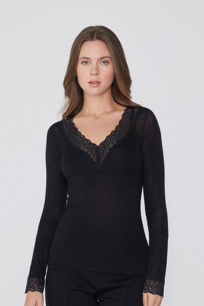 Black Wool Polo Neck Top, , medium