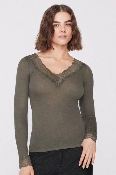 Green Long-Sleeved Merino Wool Top, 5701_229Z, large image number 1